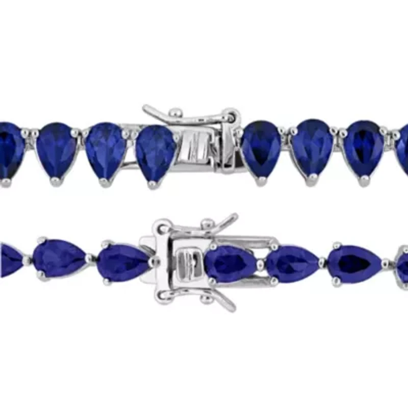 Lab Created 2-Piece Set of Created Blue Sapphire Tennis Necklace & Bracelet in Sterling Silver