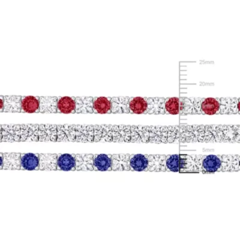 Lab Created 3-Piece Set of Created Blue, White Sapphire & Ruby Bracelets in Sterling Silver