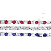 Lab Created 3-Piece Set of Created Blue, White Sapphire & Ruby Bracelets in Sterling Silver
