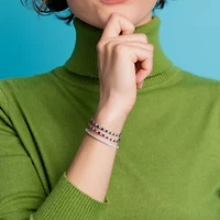 Lab Created 3-Piece Set of Created Blue, White Sapphire & Ruby Bracelets in Sterling Silver