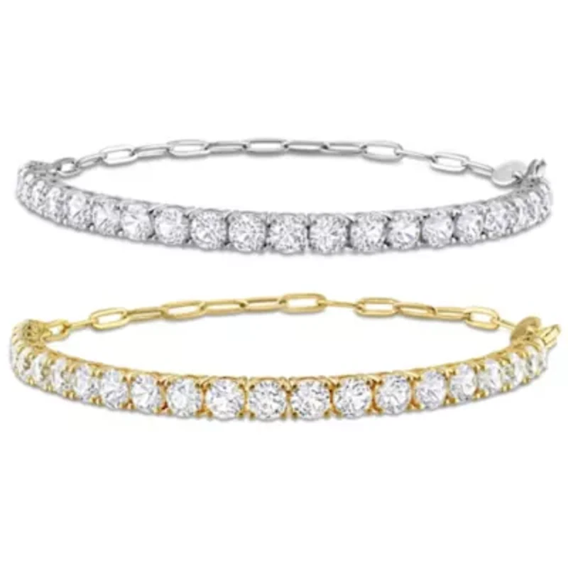 Lab Created 2-Piece Set of Created White Sapphire Semi Tennis Bracelets in Sterling & Yellow Plated Sterling Silver