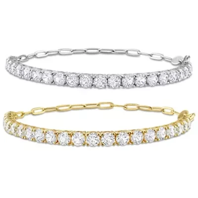 Lab Created 2-Piece Set of Created White Sapphire Semi Tennis Bracelets in Sterling & Yellow Plated Sterling Silver