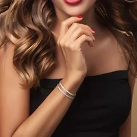 Lab Created 2-Piece Set of Created White Sapphire Semi Tennis Bracelets in Sterling & Yellow Plated Sterling Silver