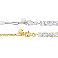 Lab Created 2-Piece Set of Created White Sapphire Semi Tennis Bracelets in Sterling & Yellow Plated Sterling Silver