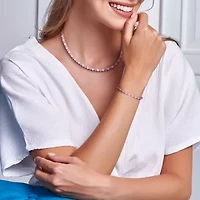 Lab Created 2-Piece Set of Created Pink & White Sapphire Necklace & Bracelet in Rose Plated Sterling Silver