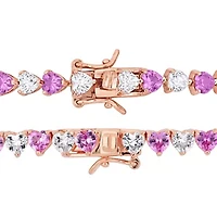 Lab Created 2-Piece Set of Created Pink & White Sapphire Necklace & Bracelet in Rose Plated Sterling Silver