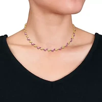 Lab Created 2-Piece Set of Created Pink Sapphire Leaf Necklace & Bracelet in Yellow Plated Sterling Silver
