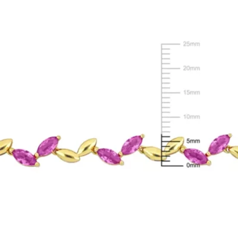 Lab Created 2-Piece Set of Created Pink Sapphire Leaf Necklace & Bracelet in Yellow Plated Sterling Silver