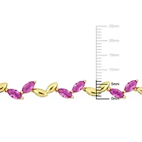 Lab Created 2-Piece Set of Created Pink Sapphire Leaf Necklace & Bracelet in Yellow Plated Sterling Silver