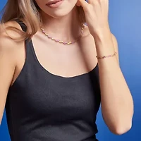 Lab Created 2-Piece Set of Created Pink Sapphire Leaf Necklace & Bracelet in Yellow Plated Sterling Silver