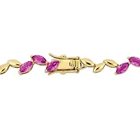 Lab Created 2-Piece Set of Created Pink Sapphire Leaf Necklace & Bracelet in Yellow Plated Sterling Silver
