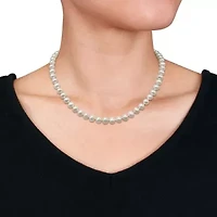 2-Piece Set of 18" 7-7.5mm Freshwater Cultured Pearl Necklace with 10K Yellow Gold Fisheye Clasp & 10K Yellow Gold 7.5-8mm White Freshwater Cultured Button Pearl Earrings