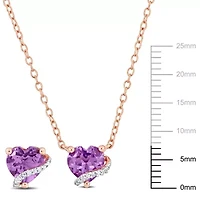 2-Pc Set of Amethyst & Diamond Accent Heart Stud Earrings & Swirl Pendant in Rose Plated Sterling Silver