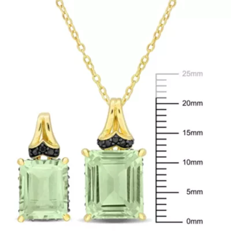 2-Pc Set of Green Quartz & Black Sapphire Earrings & Pendant in Yellow Plated Sterling Silver
