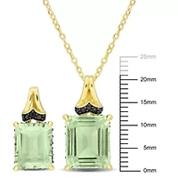 2-Pc Set of Green Quartz & Black Sapphire Earrings & Pendant in Yellow Plated Sterling Silver