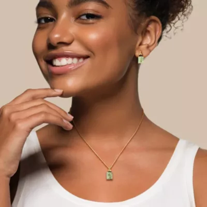 2-Pc Set of Green Quartz & Black Sapphire Earrings & Pendant in Yellow Plated Sterling Silver