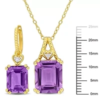 2-Pc Set of Amethyst & White Topaz Heart Earrings & Pendant in Yellow Plated Sterling Silver