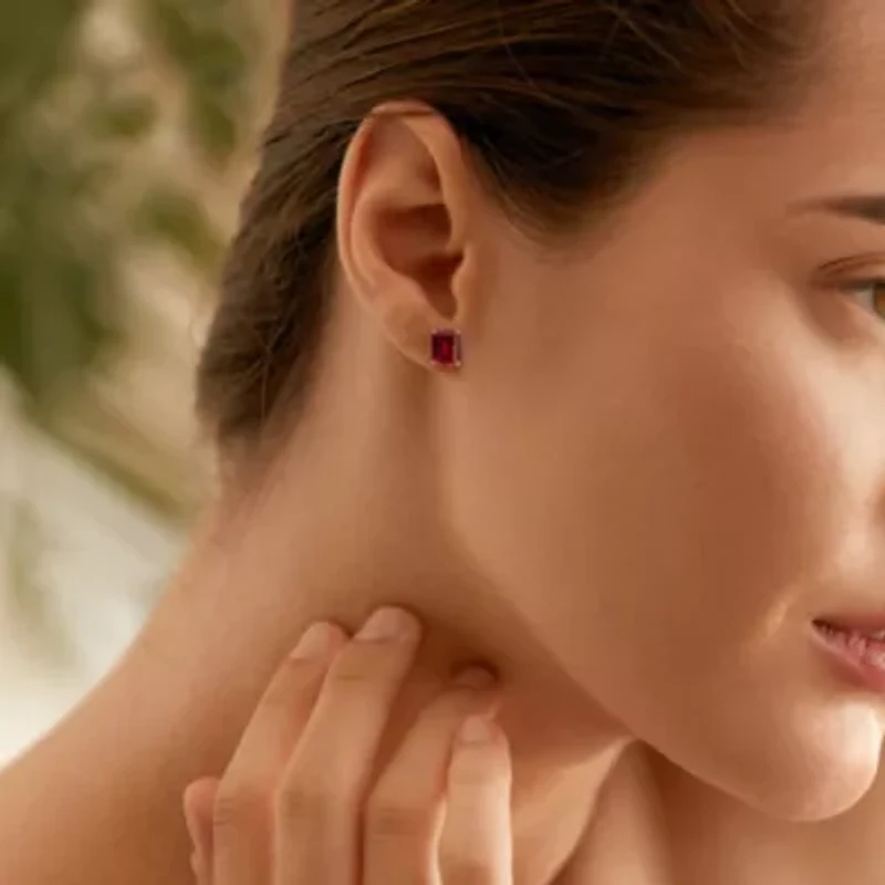 Lab Created Created Ruby Fashion Post Earrings in Sterling Silver