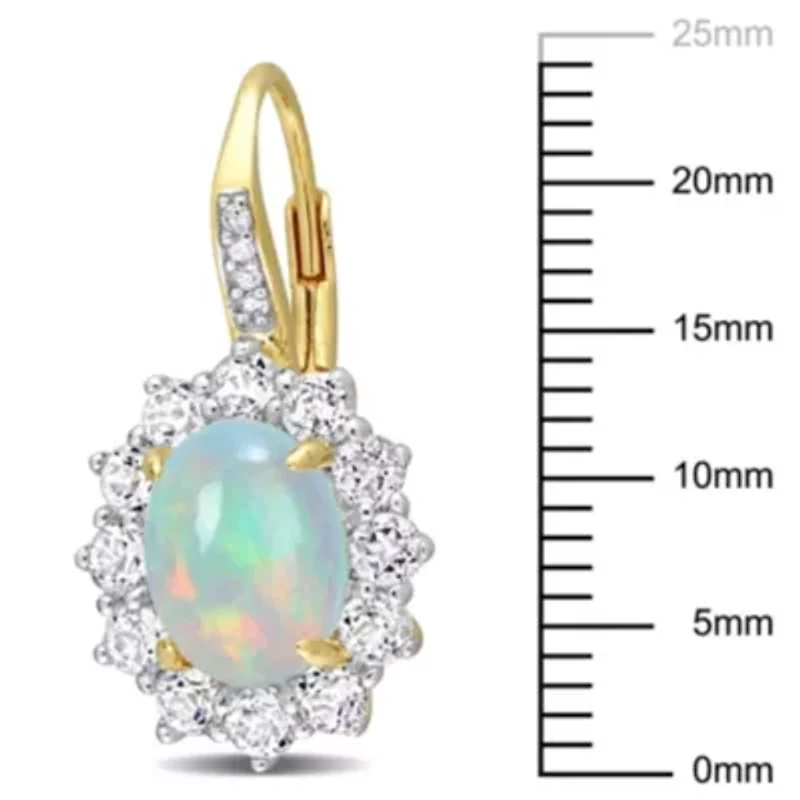 Ethiopian Opal-Blue White Topaz LeverBack Earrings in Yellow Plated Sterling Silver