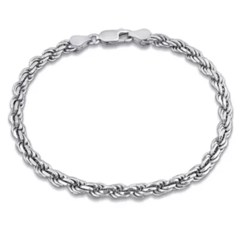 3.70mm Diamond Cut Rope Chain Bracelet in Sterling Silver