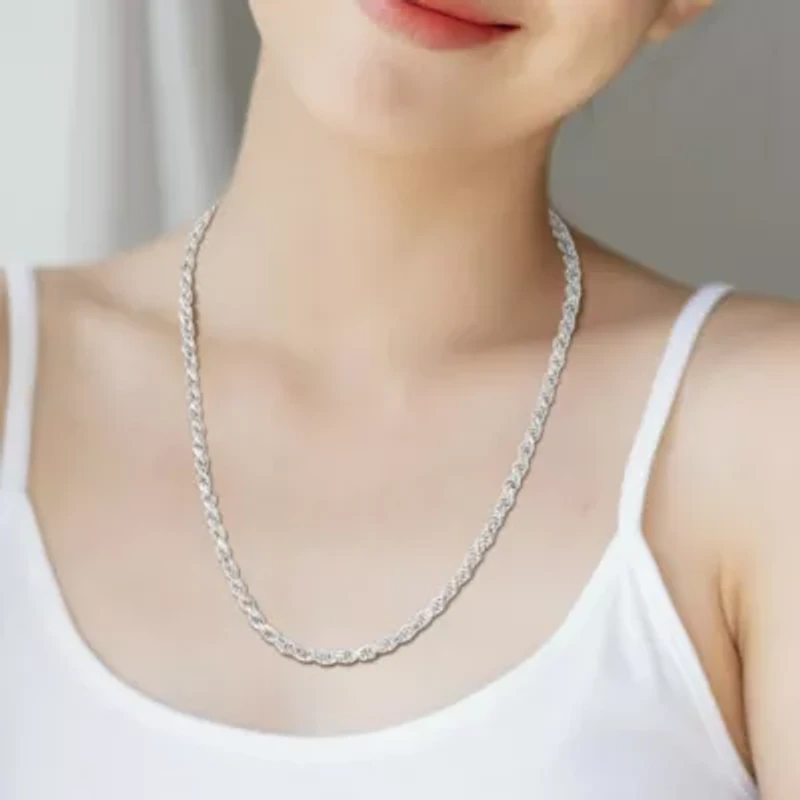 5mm Diamond Cut Rope Chain Necklace in Sterling Silver