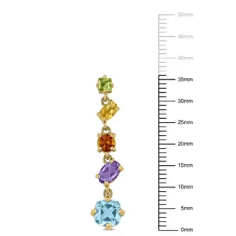 Amethyst SKY Blue Topaz Citrine & Peridot Drop Earrings in Yellow Plated Sterling Silver
