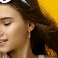Amethyst SKY Blue Topaz Citrine & Peridot Drop Earrings in Yellow Plated Sterling Silver