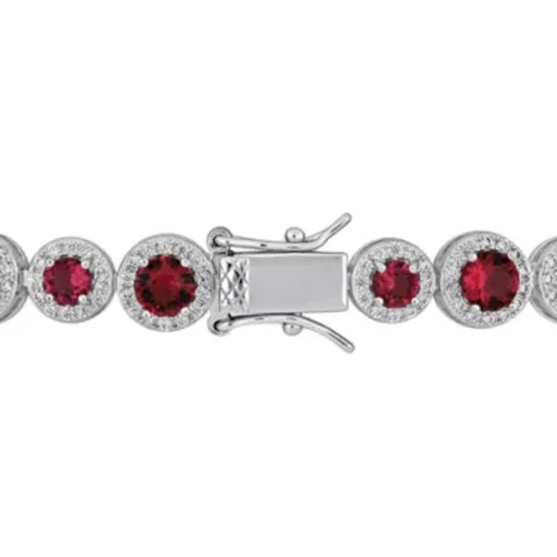 Lab Created Created White Sapphire & Created Ruby Bracelet in Sterling Silver