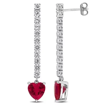 Lab Created Created White Sapphire Created Ruby Fashion Post Earrings in Sterling Silver