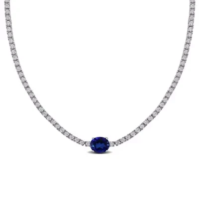 Lab Created Colorful Gemstone & White Sapphire Necklace Sterling Silver