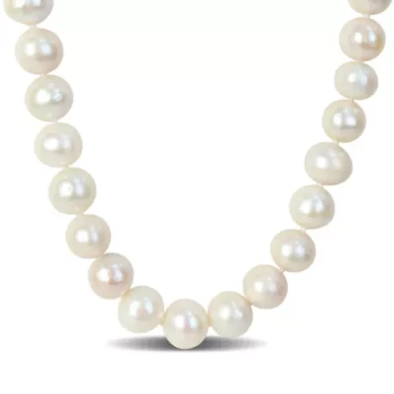 9-11mm Cultured Freshwater Edison Pearl Necklace with Ball Clasp in Silvertone Brass