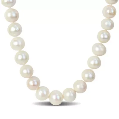 9-11mm Cultured Freshwater Edison Pearl Necklace with Ball Clasp in Silvertone Brass