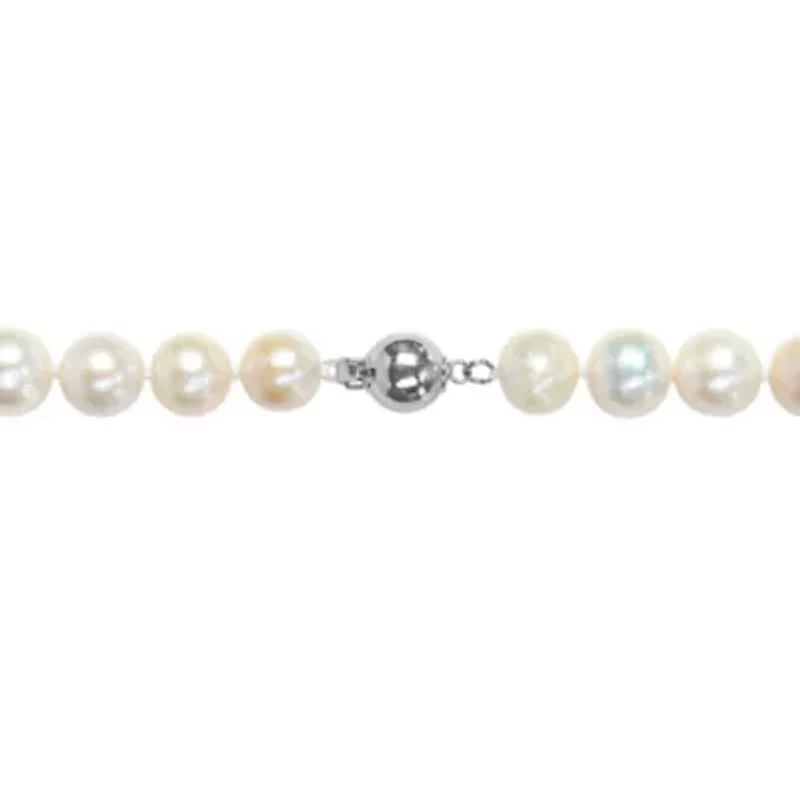 9-11mm Cultured Freshwater Edison Pearl Necklace with Ball Clasp in Silvertone Brass