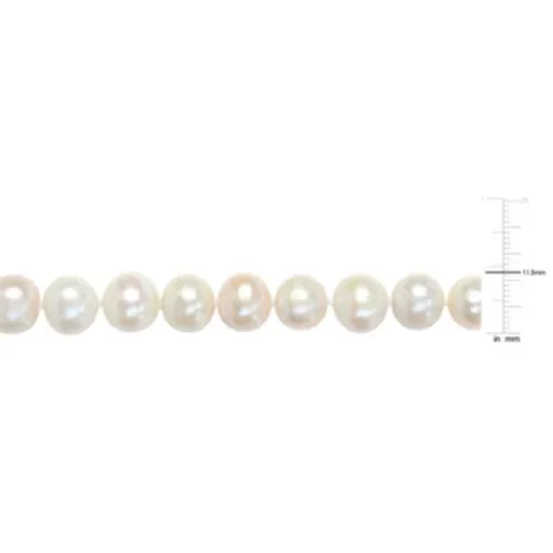 9-11mm Cultured Freshwater Edison Pearl Necklace with Ball Clasp in Silvertone Brass