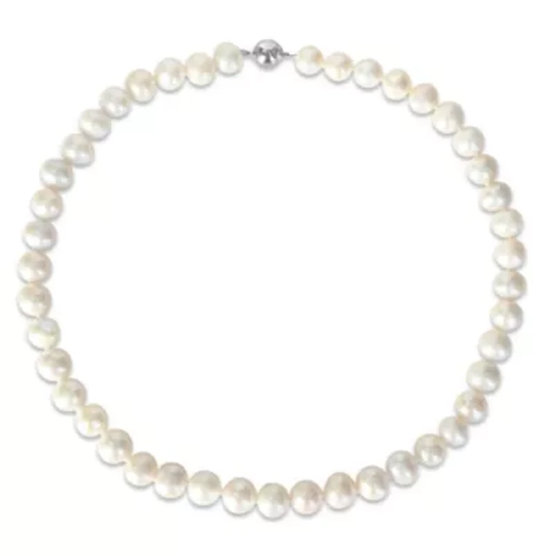 9-11mm Cultured Freshwater Edison Pearl Necklace with Ball Clasp in Silvertone Brass