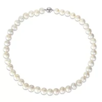 9-11mm Cultured Freshwater Edison Pearl Necklace with Ball Clasp in Silvertone Brass