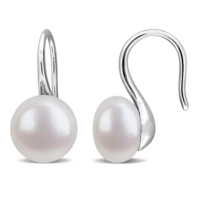 8-9 mm Freshwater Cultured Shepherd hook Pearl Earrings in Sterling Silver