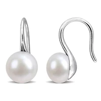7-8 mm Freshwater Cultured Shepherd hook Pearl Earrings in Sterling Silver