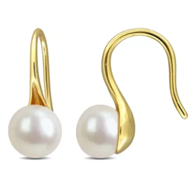 6-7 mm Freshwater Cultured Shepherd hook Pearl Earrings in Yellow Plated Sterling Silver