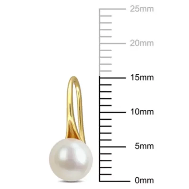 6-7 mm Freshwater Cultured Shepherd hook Pearl Earrings in Yellow Plated Sterling Silver