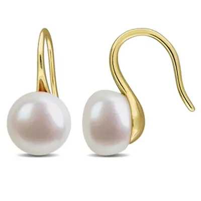 8-9 mm Freshwater Cultured Shepherd hook Pearl Earrings in Yellow Plated Sterling Silver