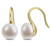 8-9 mm Freshwater Cultured Shepherd hook Pearl Earrings in Yellow Plated Sterling Silver