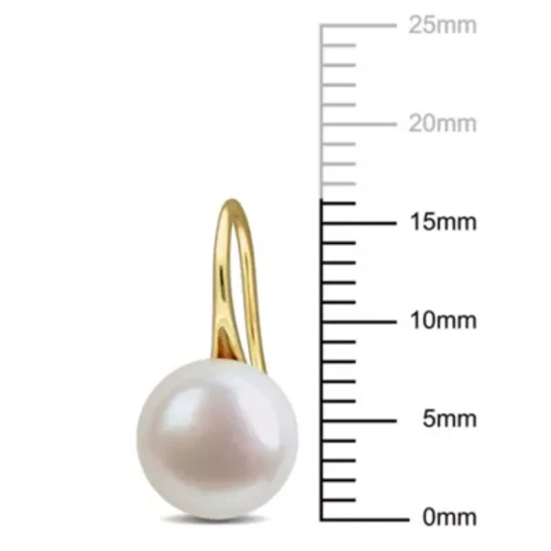 8-9 mm Freshwater Cultured Shepherd hook Pearl Earrings in Yellow Plated Sterling Silver