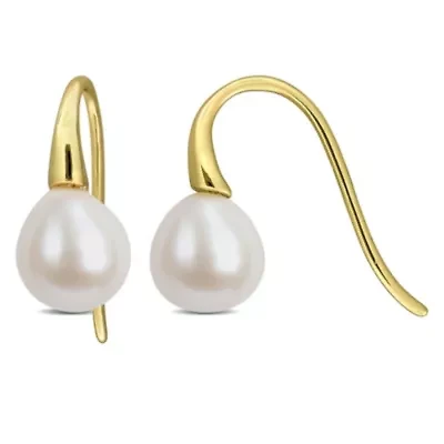 8- mm Freshwater Cultured Shepherd hook Pearl Earrings in Yellow Plated Sterling Silver