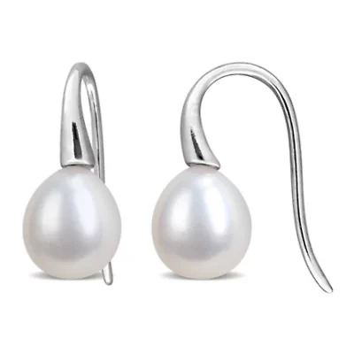 8-9mm Freshwater Cultured Shepherd hook Pearl Earrings in Sterling Silver