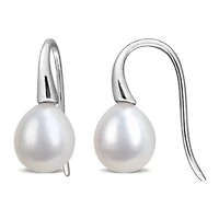 8-9mm Freshwater Cultured Shepherd hook Pearl Earrings in Sterling Silver
