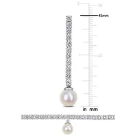 Lab Created Created White Sapphire & Cultured Freshwater Pearls Set of Drop Earrings & Charm Necklace in Sterling Silver