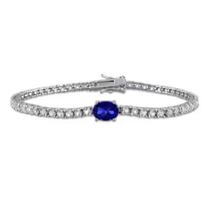 Lab Created Created Blue Sapphire & Created White Sapphire Bracelet in Sterling Silver