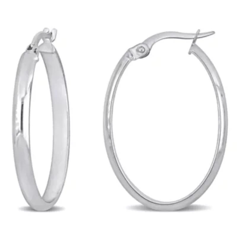 29mm Oval Hoop Earrings in 10k White Gold