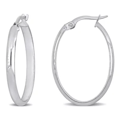 29mm Oval Hoop Earrings in 10k White Gold